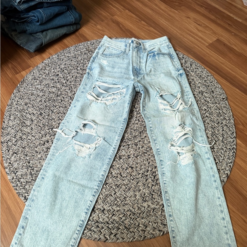 Light Blue Distressed Straight-Leg Women’s Jeans